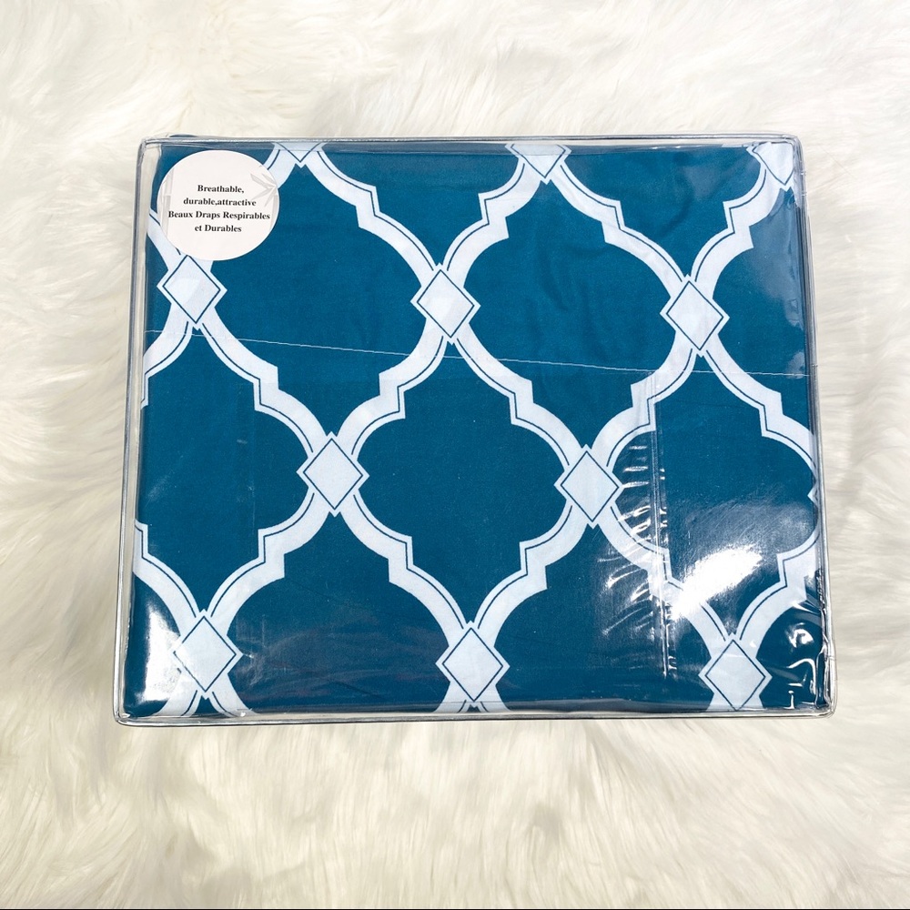 ⭐️SEE NEW LISTING⭐️Twin 3pc Cyan Arabesque Bedsheets - Picture 2 of 5